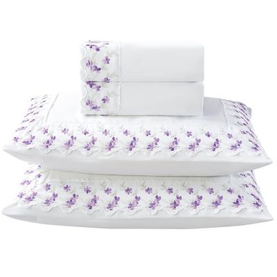 Jogo de Cama Lençol King Bordado Maximo 4 Peças - Branco B  - 100% Poliéster