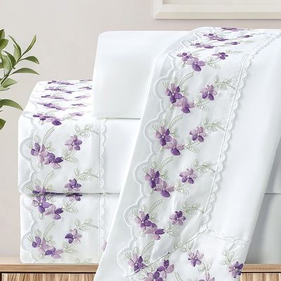 Jogo de Cama Lençol King Bordado Maximo 4 Peças - Branco B  - 100% Poliéster