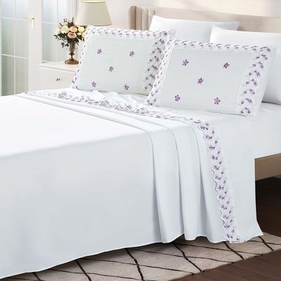 Jogo de Cama Lençol King Bordado Maximo 4 Peças - Branco B  - 100% Poliéster