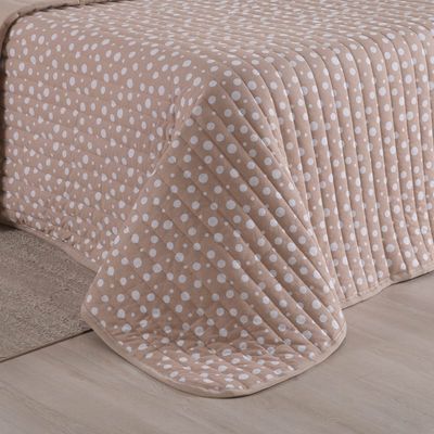 Kit Cobre Leito Colcha Polly Queen 3 Peças Malha 100% Algodão Estampa Bolinhas - Bege