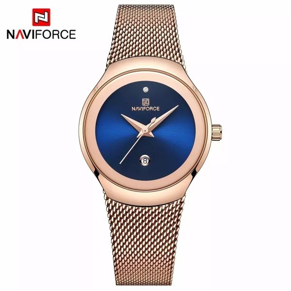 Relógio Feminino Naviforce Aço inoxidável à prova d´ Água Azul