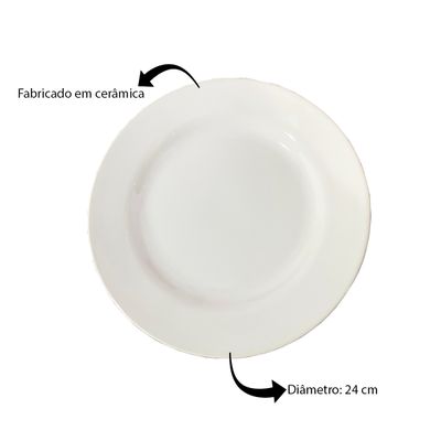 Prato Raso Plus Branco de Cerâmica 24cm 12 Unidades - Biona 141992