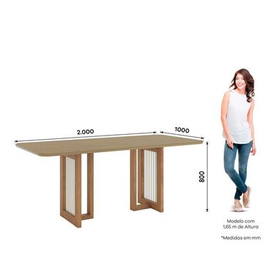 Mesa Yara 6 Lug Tampo 200cm Canto Arredondado C Vidro Nature