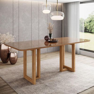 Mesa Yara 6 Lug Tampo 200cm Canto Arredondado C Vidro Nature