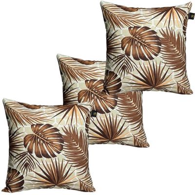 3 Almofadas Cheias Para Sofá Decorativas Impermeáveis Grande Floral Marrom