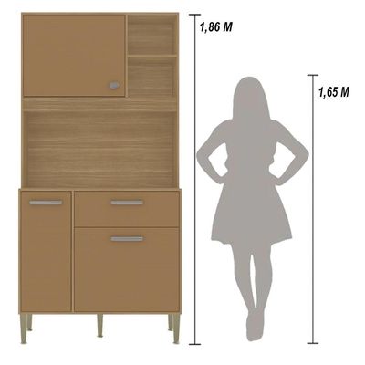 Armário De Cozinha Compacto Zen 3 Portas 1 Gaveta Com Nicho Decorativo 0,90m - Freijó/caramelo