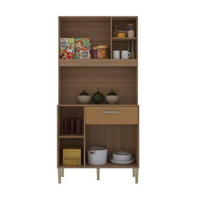 Armário De Cozinha Compacto Zen 3 Portas 1 Gaveta Com Nicho Decorativo 0,90m - Freijó/caramelo