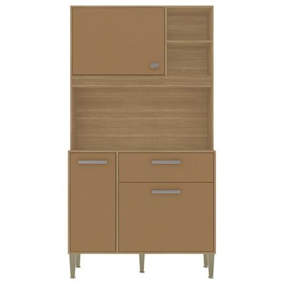 Armário De Cozinha Compacto Zen 3 Portas 1 Gaveta Com Nicho Decorativo 0,90m - Freijó/caramelo
