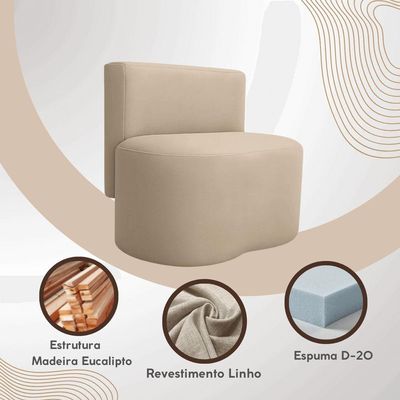 Puff Com Encosto Feijão Curvo Orgânico Sala Confortável Redondo Resistente Linho Suede Bege