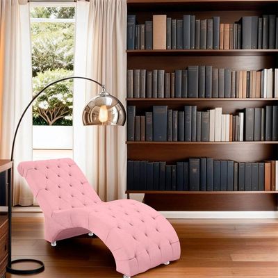 Espreguiçadeira Recamier Divã Para Sala E Clínica Veludo Cor Rosa Bebe
