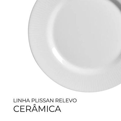 Jogo 4 Pratos Sobremesa Plissan Relevo Branco Cerâmica Alleanza 20cm