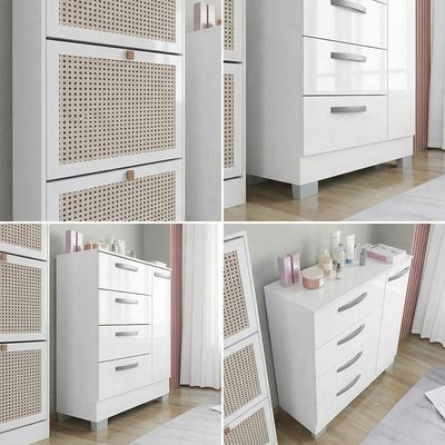 Kit Cômoda Elena E Sapateira 3 Portas Branca Poquema Branco