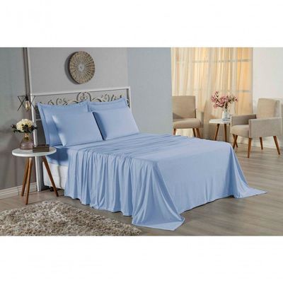 Lençol De Cima Casal Nobre 1 Peça 2,40m X 2,20m Malha 100% Algodão - Azul-bebê