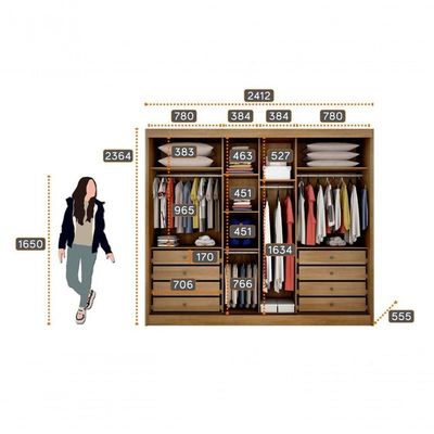 Guarda Roupa Casal Com 1 Porta Espelhada 8 Gavetas - Diamond-cumaru-off White - Móveis Horizonte
