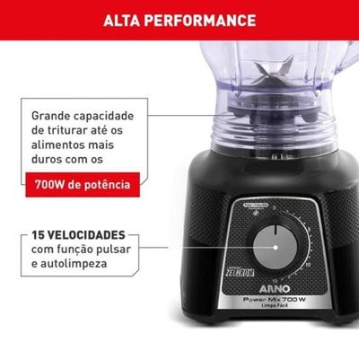Liquidificador Arno Power Mix Lq33 700w Limpa Fácil Preto 110V