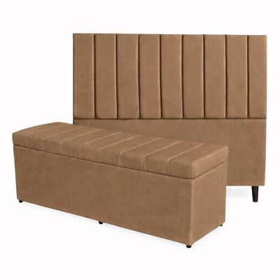 Kit De Quarto Roma Cabeceira De Cama Box E Calçadeira Baú Casal King 195 Cm Suede Capuccino Do Lar Móveis E Decoração