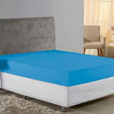 Lençol Com Elástico Casal Nobre Viúva 1 Peça 30cm De Altura Malha 100% Algodão - Turquesa