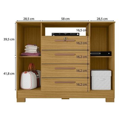 Cômoda Madri 4 Gavetas 2 Portas Carvalho Americano - Incorplac