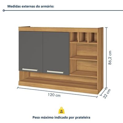 Armário Aéreo 2 Portas Com Adega Freijó-grafite Burguesa Nesher Freijó-grafite
