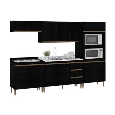 Armário De Cozinha Completa Modulada Milão Menu Móveis Preto