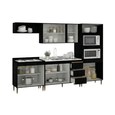 Armário De Cozinha Completa Modulada Milão Menu Móveis Preto