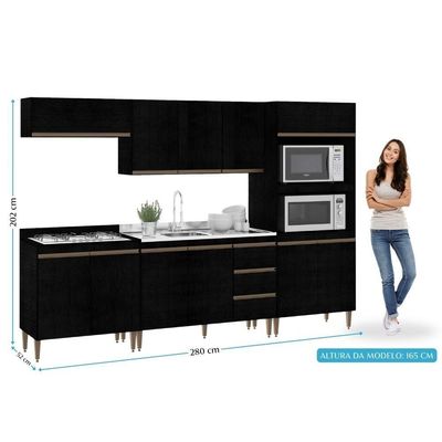 Armário De Cozinha Completa Modulada Milão Menu Móveis Preto