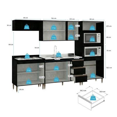 Armário De Cozinha Completa Modulada Milão Menu Móveis Preto