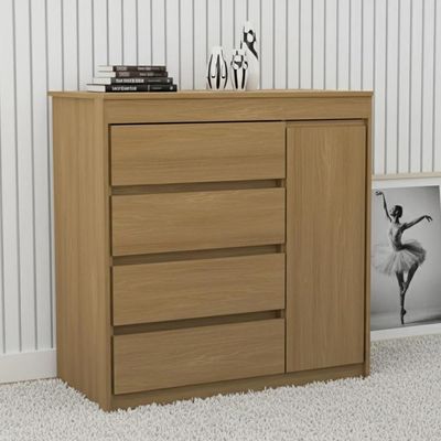 Cômoda Quarto 93cm 4 Gavetas 1 Porta Samira Freijó L01 - Mpozenato