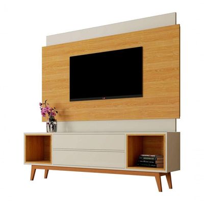 Rack Com Painel Horizon 1.8 Off White Com Nature - Moveisaqui