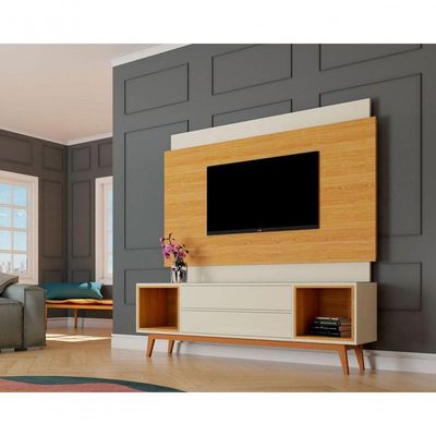 Rack Com Painel Horizon 1.8 Off White Com Nature - Moveisaqui