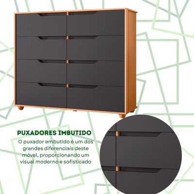 Comoda Doble 8 Gavetas Quarto Freijo Com Titanium Vistas Flex - Albatroz