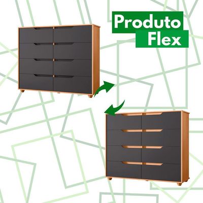 Comoda Doble 8 Gavetas Quarto Freijo Com Titanium Vistas Flex - Albatroz