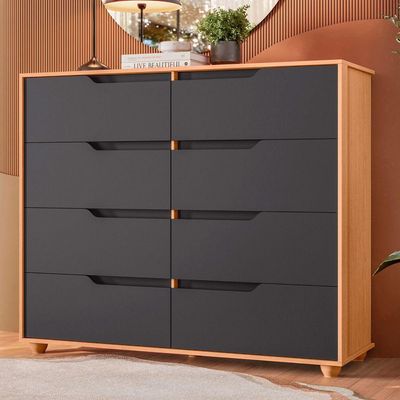 Comoda Doble 8 Gavetas Quarto Freijo Com Titanium Vistas Flex - Albatroz