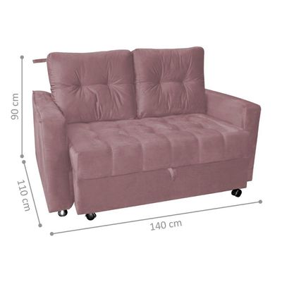 Sofá Cama Para Sala De Estar Remy Veludo Turkey Rosa