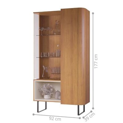 Estante Cristaleira Para Sala De Jantar Com Nicho E Vidro Nature