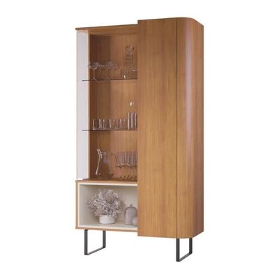 Estante Cristaleira Para Sala De Jantar Com Nicho E Vidro Nature