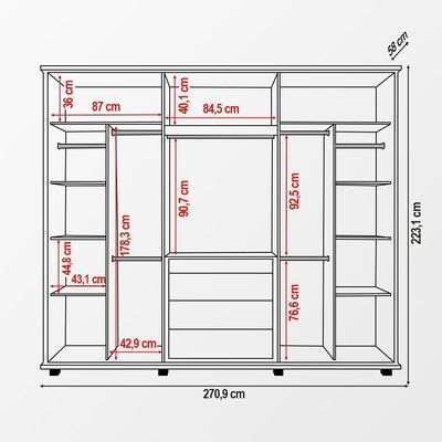 Guarda Roupa Belgica Reflecta 6 Portas Com Vidro 3 Gavetas Cabideiro Nichos Prateleiras - Cinamomo