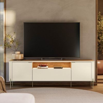 Rack Para Tv Com Puxadores 2 Portas Off White Canela
