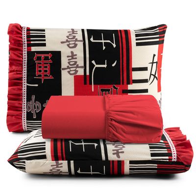 Jogo de Lençol Oriental Casal 3 Pçs Algodão 180 Fios Estampado - Vermelho