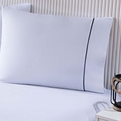 Jogo De Cama 100% Algodão Percal 150 Fios Solteiro Gran Moratta 2 Peças - Branco E Detalhe Cinza