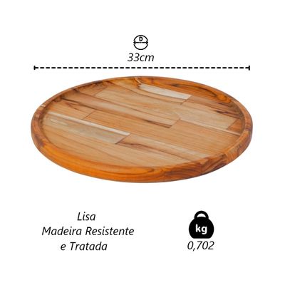 Tábua de Frios Petisqueira Redonda Lisa Madeira 33cm