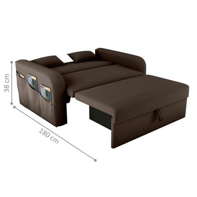 Sofá Cama 2 Lugares Com Baú Bannow Veludo Marrom
