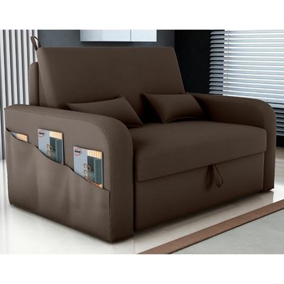 Sofá Cama 2 Lugares Com Baú Bannow Veludo Marrom