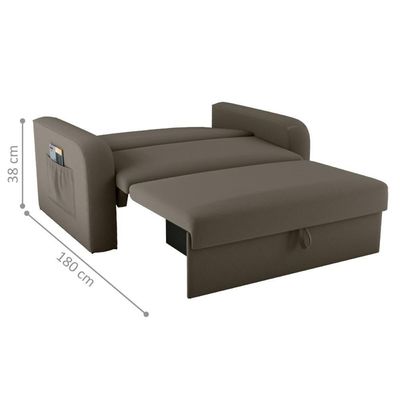 Sofá Cama Com Baú 2 Lugares Numey Veludo Maserati Marrom
