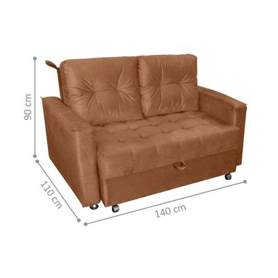Sofá Cama 2 Lugares Duleek Veludo Ferrugem