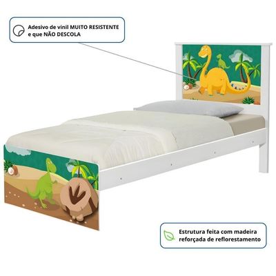 Cama Solteiro Adesivada Dinossauro Com Colchão