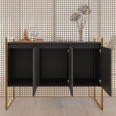Aparador Buffet Industrial 3 Portas Sala De Estar Preto Dourado