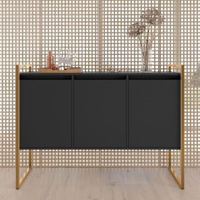 Aparador Buffet Industrial 3 Portas Sala De Estar Preto Dourado