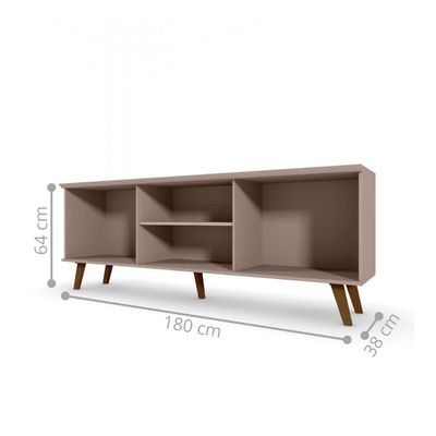 Rack Para Tv Com 2 Portas E Nicho Central Com Prateleira Grigio Fosco Canela