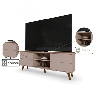 Rack Para Tv Com 2 Portas E Nicho Central Com Prateleira Grigio Fosco Canela